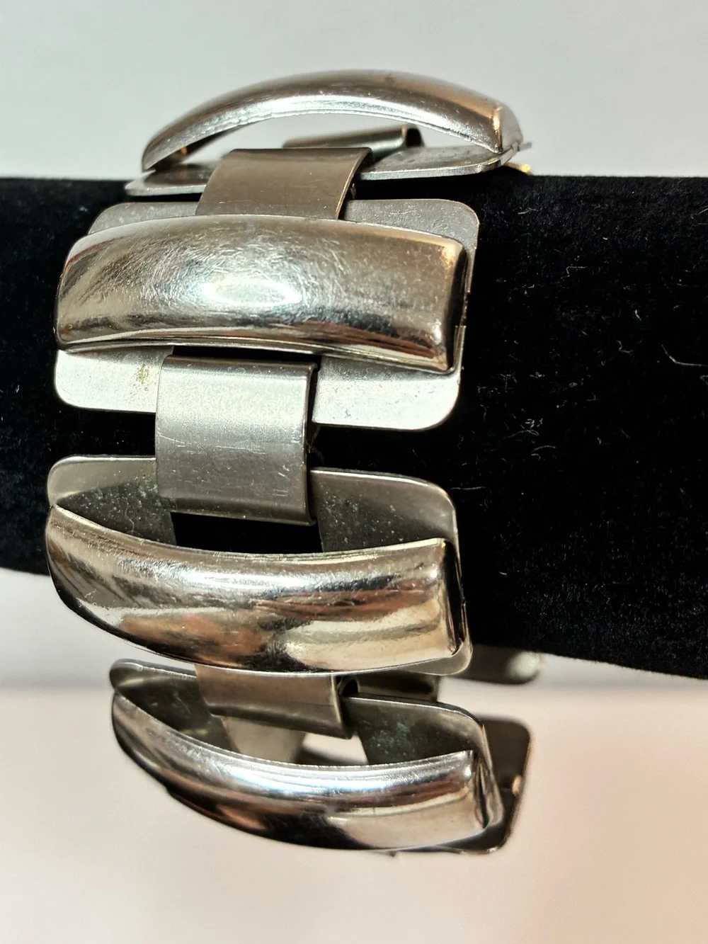 Silver-Tone Wide H-Link Bracelet Domed Rectangular Panels MCM Retro
